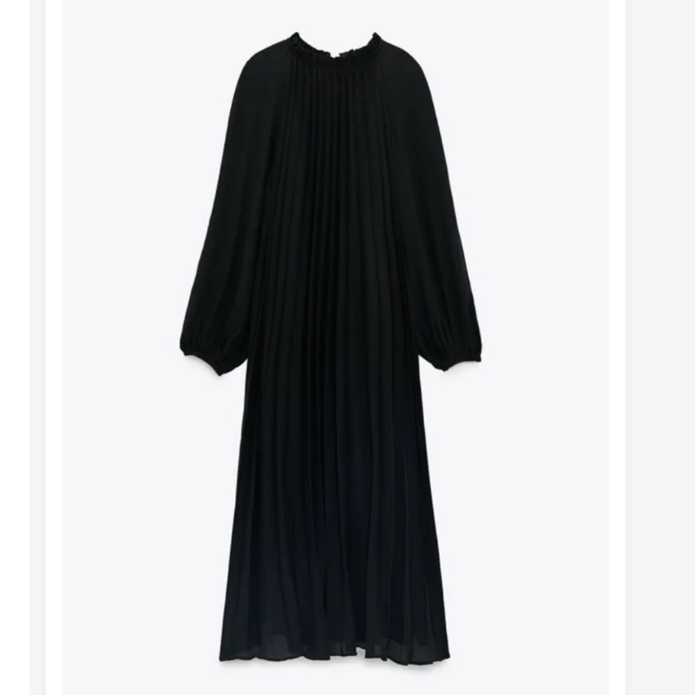 Zara Black Pleated oversized midi Dress